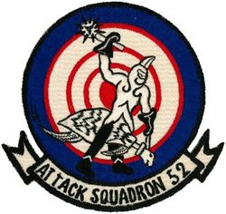 Attack Squadron 52 (VA-52)
Established as Fighter Squadron EIGHT HUNDRED EIGHTY FOUR (VF-884), a reserve squadron, on 1 Nov 1949. Called to active duty on 20 Jul 1950. Redesignated Fighter Squadron ONE HUNDRED FORTY FOUR (VF-144) on 4 Feb 1953; Attack Squadron FIFTY TWO (VA-52) (1st) "Knight Riders" on 23 Feb 1959. Disestablished on 17 Mar 1995.

Douglas AD-7 Skyraider
Grumman A-6A/B/E/ KA-6D Intruder, 1967-1995

Insignia approved on 5 Jan 1960.

