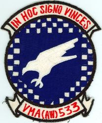 Marine All-Weather Attack Squadron 533  (VMA (AW)-533)
VMA(AW)-533 "Nighthawks"
1975 3d Design
A-6E Intruder
Translation: IN HOC SIGNO VINCES = In This Sign You Shall Conquer.
