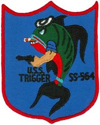 SS-564 USS Trigger
Namesake. The Triggerfish are about 40 species of often brightly colored fish of the family Balistidae
Builder. General Dynamics Electric Boat, Groton, CT
Laid down. 24 Feb 1949
Launched. 14 Jun 1951
Commissioned. 31 Mar 1952
Decommissioned. 2 Jul 1973
Stricken. 2 Jul 1973
Fate. Transferred to Italy 10 Jul 1973
Class and type. Tang-class submarine Attack submarine
Displacement:	
1,615 long tons (1,641 t) surfaced
1990 long tons (2,022 t) submerged
Length. 269 ft (82 m) originally; 287 ft (87 m) after rebuild
Beam. 27 ft (8.2 m)
Draft. 17 ft (5.2 m)
Speed. 18.3 knots (21.1 mph; 33.9 km/h) surfaced; 15.5 knots (17.8 mph; 28.7 km/h)
Complement. 88 officers and men
Armament:	
8 × 21 inch (533 mm) torpedo tubes (6 forward, 2 aft)
40 × Mk 49/57 mines

