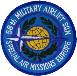 58th Military Airlift Squadron
Constituted as 58 Troop Carrier Squadron on 12 Nov 1942. Activated on 18 Nov 1942. Inactivated on 25 Mar 1946. Activated in the Reserve on 28 Jun 1947. Redesignated as 58 Troop Carrier Squadron, Medium, on 27 Jun 1949. Inactivated on 3 Oct 1950. Redesignated as 58 Military Airlift Squadron, Special, and activated, on 27 Dec 1965. Organized on 8 Jan 1966. Redesignated as 58 Military Airlift Squadron on 8 Jan 1967. Inactivated on 15 Aug 1971. Activated on 1 Sep 1977. Redesignated as 58 Airlift Squadron on 1 Jun 1992. Inactivated on 1 Oct 1993. Activated on 30 Jan 1996.
