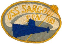 SSN-583 USS Sargo
Namesake. The Sargo, a food and game fish of the Porgy family
Ordered. 29 Sep 1955
Builder, Mare Island Naval Shipyard, CA
Laid down. 21 Feb 1956
Launched. 10 Oct 1957
Commissioned. 	1 Oct 1958
Decommissioned. 21 Apr 1988
Stricken	. 21 Apr 1988
Motto. Two Screws Are Better Than One
Fate. Recycled 1995
Class and type. Skate-class attack submarine
Displacement:	
2,580 long tons (2,620 t) surfaced
2,861 long tons (2,907 t) submerged
Length. 267 ft 7 in (81.56 m)
Beam. 25 ft (7.6 m)
Draft. 22 ft 5 in (6.83 m)
Propulsion. S3W reactor
Speed. 23 knots (26 mph; 43 km/h)
Complement. 95 officers and men
Armament. 8 × 21 in (530 mm) torpedo tubes (6 forward, 2 aft)

