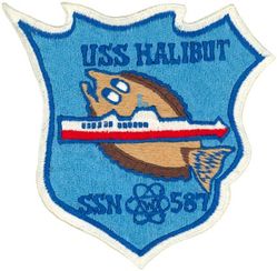 SSN-587 USS Halibut
Namesake. The halibut, flatfish in the genera Hippoglossus and Reinhardtius, family of flounders
Laid down. 11 Apr 1957
Launched. 9 Jan 1959
Commissioned. 4 Jan 1960
Decommissioned. 30 Jun 1976
Reclassified. From SSGN-587 to SSN-587, 15 Apr 1965
Stricken. 30 Apr 1986
Fate. Disposed of through the Ship-Submarine Recycling Program, 9 September 1994
Type: SSGN 1960-1965; Attack submarine 1965-1976
Displacement. 3655 tons surfaced, 5000 tons submerged
Length. 	350 ft (110 m)
Beam. 29 ft (8.8 m)
Draft. 28 ft (8.5 m)
Propulsion. S3W reactor, 7300 shp; two turbines, two shafts[1]
Speed. 15/20+kt (28/37 km/h) (surfaced/submerged)[1]
Range. unlimited except by food supplies
Complement. 9 officers and 88 men
Armament:	
1 Regulus missile launcher (5 x Regulus I or 2 x Regulus II missiles)
6 × 21 inch (533 mm) torpedo tubes (four forward, two aft)


