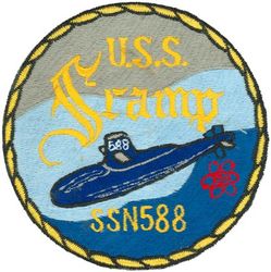SSN-588 USS Scamp 
Namesake. The scamp, a member of the fish family Serranidae
Ordered. 23 Jul 1957
Builder. Mare Island Naval Shipyard, CA
Laid down. 23 Jan 1959
Launched. 8 Oct 1960
Commissioned. 	5 Jun 1961
Decommissioned. 28 Apr 1988
Stricken	. 28 Apr 1988
Honors and awards. Three campaign stars for Vietnam War service
Fate. Entered the Submarine Recycling Program in 1990
Class and type. Skipjack-class attack submarine
Displacement:	
2,830 long tons (2,880 t) surfaced
3,500 long tons (3,600 t) submerged
Length. 251 ft 8 i
