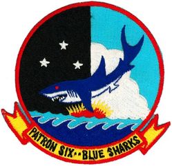 Patrol Squadron 6 (VP-6)
Established as Bombing Squadron ONE HUNDRED FORTY-SIX (VB-146) on 15 Jul 1943. Redesignated Patrol Bombing Squadron ONE HUNDRED FORTY-SIX (VPB-146) on 1 Oct 1944; Patrol Squadron ONE HUNDRED FORTY-SIX (VP-146) on 15 May 1946; Redesignated Medium Patrol Squadron (Landplane) SIX (VP-ML-6) on 15 Nov 1946; Patrol Squadron SIX (VP-6) on 1 Sep 1948, the third squadron to be assigned the VP-6 designation. Disestablished on 31 May 1993.

Lockheed P2V-2 Neptune, 1948-1950
Lockheed P2V-3/P2V-3W Neptune, 1950-1954
Lockheed P2V-5/5F Neptune, 1954-1962
Lockheed SP-2E Mod II Neptune, 1962-1965
Lockheed P-3A Orion, 1965-1974
Lockheed P-3B Orion, 1974-1977
Lockheed P-3B MOD Orion, 1977-1990
Lockheed P-3C UII.5MOD Orion, 1990-1993

Insignia (2nd) “Blue Sharks” approved by CNO on 7 Oct 1952.

