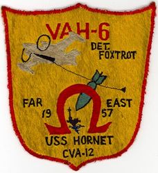 Heavy Attack Squadron 6 (VAH-6) Detachment Foxtrot Western Pacific Cruise 1957
Established as Composite Squadron SIX (VC-6) on 6 Jan 1950. Redesignated Heavy Attack Squadron SIX (VAH-6) on 1 Jul 1956; Reconnaissance Attack Squadron SIX (RVAH-6) on 23 Sep 1965. Disestablished on 20 Oct 1978.

21 Jan 1957- 5 Jul 1957, USS Hornet (CVA-12), CVG-14, North American AJ-2 Savage

