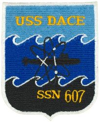 SSN-607 USS Dace
Namesake. The dace, any of various freshwater fishes
Awarded. 3 Mar 1959
Builder. Ingalls Shipbuilding
Laid down. 6 Jun 1960
Launched. 18 Aug 1962
Commissioned. 	4 Apr 1964
Decommissioned. 2 Dec 1988
Stricken	. 2 Dec 1988
Fate. Recycling via Ship-Submarine Recycling Program completed 1 Jan 1997
Class and type. Permit-class submarine
Displacement:	
3,070 tons surfaced,
3,500 tons submerged
Length. 278 ft 5 in (84.86 m)
Beam. 31 ft 8 in (9.65 m)
Draft. 25 ft 2 in (7.67 m)
Propulsion. S5W reactor
Speed: 15 knots (28 km/h; 17 mph) surfaced; greater than 20 knots (37 km/h; 23 mph) submerged
Test depth. Deeper than 400 feet (120 m)
Complement. 105 officers and men
Sensors and processing systems. BQQ5
Armament. 4 × 21 in (530 mm) torpedo tubes SUBROC

