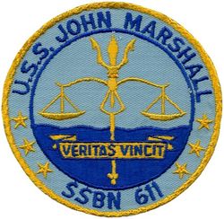 SSBN-611 USS John Marshall 
Namesake. Named for John Marshall (1755–1835), the Chief Justice of the United States.
Ordered. 1 Jul 1959
Builder. Newport News Shipbuilding and Dry Dock Company
Laid down. 4 Apr 1960
Launched. 15 Jul 1961
Commissioned. 21 May 1962
Decommissioned. 22 Jul 1992
Reclassified. Attack submarine, SSN-611, 12 Jan 1981
Stricken. 22 July 1992
Fate. Disposed of via Ship and Submarine Recycling Program 29 Mar 1993
Class and type. Ethan Allen class fleet ballistic missile submarine 1962–1980; Attack submarine 1981–1992
Displacement. 6,900 tons surfaced 7,900 tons submerged
Length. 	410 feet 4 inches (125.07 m)
Beam. 33.1 feet (10.1 m)
Draft. 27 feet 5 inches (8.36 m)
Propulsion. S5W reactor – two geared steam turbines – one shaft
Speed. 16 knots surfaced, 21 knots (24 mph; 39 km/h) submerged
Test depth. 1,300 feet (400 m)
Complement. 12 Officers and 128 Enlisted (two crews Blue and Gold)
Armament:	
16 fleet ballistic missiles (as ballistic missile submarine; deactivated 1981)
4 × 21 inches (530 mm) torpedo tubes

