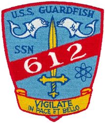 SSN-612 USS Guardfish
Namesake. The guardfish, a long and voracious fish
Awarded. 9 Jun 1960
Builder. New York Shipbuilding, Camden, New Jersey
Laid down. 28 Feb 1961
Launched. 15 May 1965
Commissioned. 20 Dec 1966
Decommissioned. 4 Feb 1992
Stricken	. 4 Feb 1992
Fate. Recycled via Ship-Submarine Recycling Program, 1992
Class and type. Thresher/Permit-class submarine
Displacement. 3,700 long tons (3,759 t)
Length. 279 ft (85 m)
Beam. 32 ft (9.8 m)
Draft. 29 ft (8.8 m)
Propulsion. S5W PWR
Speed. over 20 knots (37 km/h; 23 mph) submerged
Range. Limited only by food crew endurance
Test depth. 1,300 ft (400 m)
Complement. 99 officers and men
Armament. 4 × 21 in (533 mm) torpedo tubes

