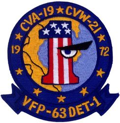 Light Photographic Squadron 63 Detachment 1 (VFP-63 Det 1) CVW-21 Western Pacific/Vietnam Cruise 1972
Established as Composite Squadron Sixty-One (VC-61) on 20 Jan 1949. Redesignated Fighter Photographic Squadron Sixty One (VFP-61) in Jul 1956; Composite Photographic Squadron Sixty-Three (VCP-63) on 1 Jul 1959; Light Photographic Squadron Sixty Three (VFP-63) “Eyes of the Fleet” on 1 Jul 1961. Disestablished on 30 Jun 1982.

Deployment: 7 Jan-3 Oct 1972, USS Hancock (CVA-19), CVW-21, Vought F8U-1P Crusader

