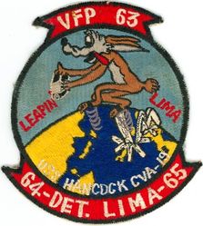 Light Photographic Squadron 63 Detachment Lima (VFP-63 Det L) CAG-16 Western Pacific Cruise 1964-1965
Established as Composite Squadron Sixty-One (VC-61) on 20 Jan 1949. Redesignated Fighter Photographic Squadron Sixty One (VFP-61) in Jul 1956; Composite Photographic Squadron Sixty-Three (VCP-63) “Eyes of the Fleet” on 1 Jul 1959; Light Photographic Squadron Sixty Three (VFP-63) on 1 Jul 1961. Disestablished on 30 Jun 1982.

Deployment: 21 Oct 1964-29 May 1965, USS Hancock (CVA-19), CVW-21, Vought F8U-1P/RF-8A Crusader

