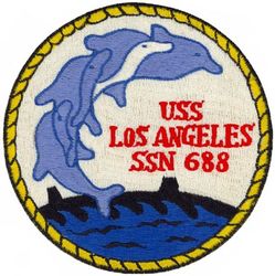SSN-688 USS Los Angeles 
Namesake. City of Los Angeles 
Awarded. 8 Jan 1971
Builder.	Newport News Shipbuilding
Laid down. 8 Jan 1972
Launched. 6 Apr 1974
Commissioned. 13 Nov 1976
Decommissioned. 4 Feb 2011
Out of service. 1 Feb 2010
Stricken. 4 Feb 2011
Homeport. Pearl Harbor. HI
Fate. Disposed of by Recycling
Class and type. Los Angeles-class submarine
Displacement:	
5,700 tons light
6,072 tons full
1,372 tons dead
Length. 110.3 m (361 ft 11 in)
Beam. 10 m (32 ft 10 in)
Draft. 9.4 m (30 ft 10 in)
Propulsion:	
S6G nuclear reactor
2 turbines
35,000 hp (26 MW)
1 auxiliary motor 325 hp (242 kW)
1 shaft
Speed:	
25 knots (46 km/h) surfaced
30 knots (56 km/h) submerged (actual top speed classified)
Test depth. 290 m (950 ft)
Complement. 13 Officers; 121 Enlisted
Armament:	
4 × 21 in (533 mm) bow tubes
Mark 48 torpedo
Harpoon missile
Tomahawk cruise missile

