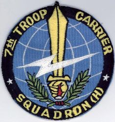 7th Troop Carrier Squadron, Heavy
Constituted 7 Transport Squadron on 1 Oct 1933. Activated on 14 Oct 1939. Redesignated 7 Troop Carrier Squadron on 4 Jul 1942. Inactivated on 27 Nov 1945. Activated on 7 Sep 1946. Redesignated: 7 Troop Carrier Squadron, Medium, on 23 Jun 1948; 7 Troop Carrier Squadron, Heavy, on 12 Oct 1949; 7 Air Transport Squadron, Heavy, on 1 Jan 1965; 7 Military Airlift Squadron on 8 Jan 1966. Inactivated on 22 Dec 1969. Activated on 13 Mar 1971. Redesignated 7 Airlift Squadron on 1 Nov 1991-.
