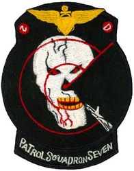 Patrol Squadron 7 (VP-7)
Established as Bombing Squadron ONE HUNDRED NINETEEN (VB-119) on 15 Aug 1944. Redesignated Patrol Bombing Squadron ONE HUNDRED NINETEEN (VPB-119) on 1 Oct 1944; Patrol Squadron ONE HUNDRED NINETEEN (VP-119) on 15 May 1946; Heavy Patrol Squadron (Landplane) NINE (VP-HL-9) on 15 Nov 1946; Medium Patrol Squadron (Landplane) SEVEN (VP-ML-7) on 25 Jun 1947; Patrol Squadron SEVEN (VP-7) on 1 Sep 1948, the second squadron to be assigned the VP-7 designation. Disestablished on 8 Oct 1969.

Lockheed P2V-2 Neptune, 1947-1949
Lockheed P2V-3 Neptune, 1949-1950
Lockheed P2V-4 Neptune, 1950-1953
Lockheed P2V-5/5F Neptune, 1953-1962
Martin SP-2H Marlin, 1962-1969

Insignia (3rd) approved by CNO on 19 Jan 1950.

