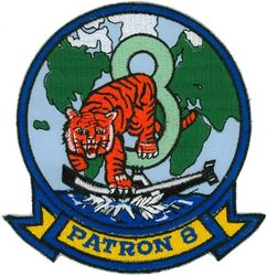 Patrol Squadron 8 (VP-8)
Established as Patrol Squadron TWO HUNDRED ONE (VP-201) on 1 Sep 1942. Redesignated Patrol Bombing Squadron TWO HUNDRED ONE (VPB-201) on 1 Oct 1944; Patrol Squadron TWO HUNDRED ONE (VP-201) on 15 May 1946; atrol Squadron, Medium Seaplane ONE (VP-MS-1) on 15 Nov 1946; Patrol Squadron, Medium Landplane EIGHT (VP-ML-8) on 5 Jun 1947; Patrol Squadron EIGHT (VP-8) on 1 Sep 1948, the second squadron to be assigned the VP-8 designation.

Lockheed P-3B Orion, 1965-1981
Lockheed P-3C UII Orion, 1981-1985
Lockheed P-3C UII.5 Orion, 1985-1994
Lockheed P-3C UIIIR Orion, 1994-2014
Boeing P-8 Poseidon, 2014-.

Insignia (5th) “The Tigers” approved by CNO on 21 Mar 1967.

