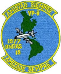 Patrol Squadron 8 (VP-8) UNITAS XVIII Deployment 1977
VP-8 
1977
Established as VP-201 on1 Sep 1942; 
VPB-201 on 1 Oct 1944; VP-201 on 15 May 1946; VP-MS-1) on 15 Nov 1946; VP-ML-8 on 5 Jun 1947; VP-8 (2nd) on 1 Sep 1948-.
Lockheed P-3B Orion

