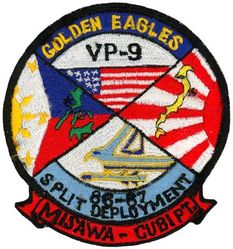 Patrol Squadron 9 (VP-9) SPLIT DEPLOYMENT 1986-1987
VP-9 "Golden Eagles"
1986-1987
Established as VP-9 (2nd) on 15
Mar 1951-.
Lockheed P-3C UI Orion

