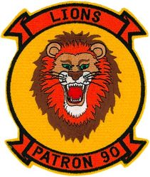 Patrol Squadron 90 (VP-90)
Established as Patrol Squadron NINETY (VP-90) “The Lions” on 1 Nov 1970. Disestablished on 30 Sep 1994.

Lockheed SP-2H Neptune, 1970-1974
Lockheed P-3A Orion, 1974-1984
Lockheed P-3B MOD Orion, 1984-1991

Insignia (4th design) was a return to the earlier, more stylized head of a lion. The squadron felt that “the ferocious lion’s head displays strength, aggressiveness, pride, and in general, a ‘King of the Jungle’ mystique.” 


