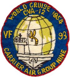Fighter Squadron 93 (VF-93) WORLD CRUISE 1954
Established as Fighter Squadron NINETY THREE (VF-93) (2nd) on 12 Aug 1948. Disestablished on 30 Nov 1949. Established as Fighter Squadron NINETY THREE (VF-93) on 26 Mar 1952. Redesignated Attack Squadron NINETY THREE (VA93) on 15 Sep 1956. Disestablished on 31 Aug 1986. The first squadron to be assigned the VA-93 designation.

Grumman F9F-5 Panther


