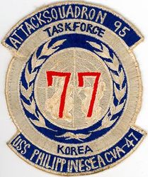 Attack Squadron 95 (VA-95) Task Force 77
VA-95 "Skyknights"
1952-1953
Grumman F6F-5 Hellcat
Douglas AD-1; AD-4NA; AD-4; AD-4L; AD-6 (A-1H) Skyraider 
