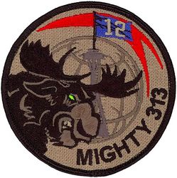 313th Airlift Squadron Morale
The Flag with the 12 is for the “12th man, to reflect Seattle and the Seattle Seahawks with the space needle and the green in the moose’s eye. 
Keywords: desert