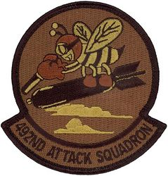 492d Attack Squadron
Organized as 80 Aero Squadron on 15 Aug 1917. Redesignated as 492 Aero Squadron on 1 Feb 1918. Demobilized on 13 Feb 1919. Reconstituted and consolidated (1936) with 492 Bombardment Squadron which was constituted and allotted to the reserve on 31 Mar 1924. Disbanded on 31 May 1942. Consolidated (1960) with 492 Bombardment Squadron  (Heavy) which was constituted on 19 Sep 1942. Activated on 25 Oct 1942. Inactivated on 6 Jan 1946. Redesignated as 492 Bombardment Squadron, Very Heavy, and activated on 1 Oct 1946. Redesignated as 492 Bombardment Squadron, Heavy, on 20 Jul 1948. Discontinued and inactivated 1 Feb 1963. Redesignated as 492 Attack Squadron on 26 Mar 2019. Activated on 15 Apr 2019.
Keywords: Desert
