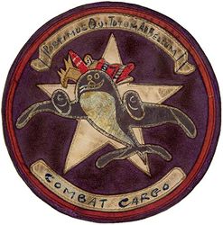 9th Combat Cargo Squadron 
Constituted as 9th Combat Cargo Squadron on June 1, 1944 and activated in India on June 5, 1944. Redesignated 330th Troop Carrier Squadron on Oct 1, 1945. Inactivated on April 15, 1946.

Insignia Indian made painted multipiece leather. 

Stations: Sylhet, India, 5 Jun 1944; Moran, India, 12 Jul 1944; Warazup, Burma, 27 Dec 1944; Myitkyina, Burma, 3 Jun 1945; Shanghai, China, 7 Oct 1945-15 Apr 1946.

