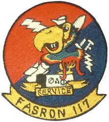 Fleet Aircraft Service Squadron 117 (FASRON-117)
Established as Headquarters Squadron, Fleet Air Wing TWO (HEDRON FAW-2) on 20 Oct 1942. Redesignated Fleet Aircraft Service Squadron 117 (FASRON-117) on 14 Dec 1946. Disestablished in 1959.
