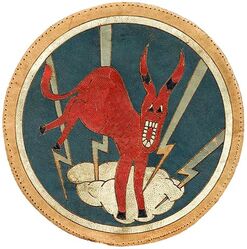 347th Fighter Squadron 
Activated on 1 Oct 1942 by special authority prior to constitution as 347th Fighter Squadron on 2 Oct 1942. Inactivated on 7 Nov 1945.

Insignia not approved. Italian incised painted leather.

Stations. Bushey Hall, England, 1 Oct 1942; Duxford, England, Oct 1942 (ground echelon, which was  formed in US, was at Harding Field, LA, until c. 2 Nov 1942); Casablanca, French Morocco, 19 Nov 1942; Oujda, French Morocco, 6 Jan 1943; La Senia, Algeria, 14 Feb 1943; Maison Blanche, Algeria, c. 16 May 1943; Bone, Algeria, 28 Jun 1943; Rerhaia, Algeria, 17 Jul 1943; Sardinia, c. 18 Nov 1943 (operated from Corsica, 6 Feb-12 Mar 1944); Pomigliano, Italy, 1 Jun 1944; Tarquinia, Italy, 25 Jun 1944; Pisa, Italy, 3 Dec 1944-14 Jul 1945; Seymour Johnson Field, NC, 25 Aug-7 Nov 1945.

