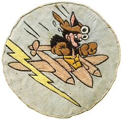 428th Fighter Squadron 
Constituted 428th Fighter Squadron on 26 May 1943. Activated on 1 Aug 1943. Inactivated on 5 Dec 1945.

Insignia approved unknown. Belgian embroidery on cotton.

Stations. Glendale, CA, 1 Aug 194.3; Van Nuys Metropolitan Aprt, CA, 11 Oct 1943; Palmdale AAFld, CA, 2 Jan4 Feb 1944; Moreton, England, 12 Mar 1944; Neuilly, France, 6 Aug 1944; St Marceau, France, 2 Sep 1944; Peronne, France, 12 Sep 1944; Florennes, Belgium, 2 Oct 1944; Strassfeld, Germany, 30 Mar 1945; Langensalza, Germany, 22 Apr 1945; Schweinfurt, Germany, 16 Jun 1945; Stuttgart, Germany, 25 Oct-21 Nov 1945; Camp Kilmer, NJ, 4-5 Dec 1945.

