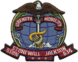 SSBN-634 USS Stonewall Jackson
Namesake. Thomas J. "Stonewall" Jackson
Ordered. 21 Jul 1961
Builder. Mare Island Naval Shipyard, Vallejo, California
Laid down. 4 Jul 1962
Launched. 30 Nov 1963
Commissioned. 26 Aug 1964
Decommissioned. 9 Feb 1995
Stricken. 9 Feb 1995
Motto. Strength - Mobility
Fate. Scrapping via Ship-Submarine Recycling Program completed 13 Oct 1995
Class and type. James Madison-class submarine
Displacement:
7,300 long tons (7,417 t) surfaced
8,250 long tons (8,382 t) submerged
Length. 425 ft (130 m)
Beam. 33 ft (10 m)
Draft. 32 ft (9.8 m)
Installed power. S5W reactor
Propulsion. 2 × geared steam turbines, one shaft 15,000 shp (11,185 kW)
Speed. Over 20 knots (37 km/h; 23 mph)
Test depth. 1,300 feet (400 m)
Complement. Two crews (Blue and Gold) of 13 officers and 130 enlisted men each
Armament:
16 × ballistic missile tubes
4 × 21 in (533 mm) torpedo tubes forward

