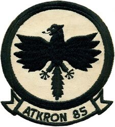 Attack Squadron 85 (VA-85)
Attack Squadron EIGHT HUNDRED FIFTY NINE (VA-859) was a reserve squadron called to active duty on 1 Feb 1951. Redesignated Attack Squadron EIGHTY FIVE (VA-85) on 4 Feb 1953. Disestablished on 30 Sep 1994. The second squadron to be assigned the VA-85 designation.

Douglas AD-6/A-1H Skyraider, 1954-1964
Grumman A-6A/E Intruder, 1964-1994

Insignia approved by CNO on 7 May 1958.

