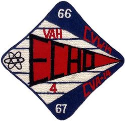 Heavy Attack Squadron 4 (VAH-4) Detachment Echo CVW-19 Western Pacific Cruise 1966-1967
Established as USNR Patrol Squadron Nine Three One (VP-931) on 2 Sep 1950. Redesignated Heavy Attack Squadron Four (VAH-4) “Fourrunners” on 3 Jul 1956; VAQ-131 on 1 Nov 1968.

Douglas A3B/D-2, KA-3B, Skywarrior, 1956-1968


