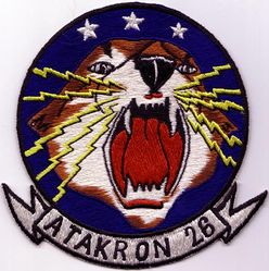 Attack Squadron 26 (VA-26)
Established as Attack Squadron TWENTY SIX (VA-26) on 30 Jun 1956. Redesignated Attack Squadron ONE HUNDRED TWENTY FIVE (VA-125) (2nd) on 11 Apr 1958. Disestablished on 1 October 1977. The second squadron to be assigned the designation VA-125.

Insignia apporved on 18 Dec 1956 and replaced on 13 May 1959 by a new insignia.

Grumman F9F-8/8B Cougar

