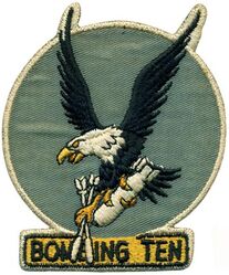 Bombing Squadron TEN (VB-10)
Established as Bombing Squadron TEN (VB-10) on 3 Jun 1942. Disestablished on 26 Nov 1945.

Insignia. VB-10 insignia not approved. US made, schiffli embroidery on twill.

Deployments.
16 Oct 1942-16 Nov 1942, CV-6 USS Enterprise, CVG-10, Douglas SBD-3 Dauntless
4 Dec 1942-27 May 1943, CV-6 USS Enterprise, CVG-10, Douglas SBD-3 Dauntless
29 Jan 1944-20 Feb 1944, CV-6 USS Enterprise, CVG-10, Douglas SBD-3 Dauntless 
15 Mar 1944-Jul 1944, CV-6 USS Enterprise, CVG-10, Douglas SBD-5 Dauntless 
Jan 1945-Feb 1945, CV-11 USS Intrepid, CVG-10,	 Curtiss SB2C-4E Helldiver
8 Mar 1945-Apr 1945, CV-11 USS Intrepid, CVG-10, Curtiss SB2C-4E Helldiver 
Jul 1945-15 Dec 1945, CV-11 USS Intrepid, CVG-10, Curtiss SB2C-4E Helldiver

