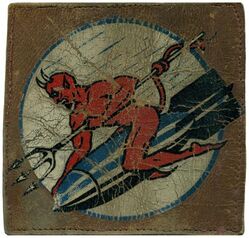 BOMBING SQUADRON 13 (VB-13)
Established as Bombing Squadron THIRTEEN (VB-13) on 1 Nov 1943 at NAS Wildwood, NJ. Disestablished on 20 Oct 1945.  

Insignia was approved by CNO on 19 Feb 1944. US made, painted on leather

Deployments.
29 Jul 1944 - 2 Nov 1944, CV-13 USS Franklin, CVG-13, Curtiss SB2C Helldiver

