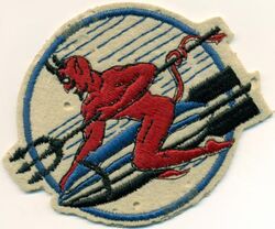 BOMBING SQUADRON 13 (VB-13)
Established as Bombing Squadron THIRTEEN (VB-13) on 1 Nov 1943 at NAS Wildwood, NJ. Disestablished on 20 Oct 1945.  

Insignia was approved by CNO on 19 Feb 1944. US made, schiffli embroidery on wool.

Deployments.
29 Jul 1944 - 2 Nov 1944, CV-13 USS Franklin, CVG-13, Curtiss SB2C Helldiver

