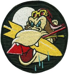 Bombing Squadron 8 (VB-8) (2nd)
Established as Bombing Squadron EIGHT (VB-8) on 1 Sep 1941. Disestablished on 7 Jan 1943. Bombing Squadron EIGHT (VB-8) (2nd) reestablished on 1 Jun 1943. Disestablished on23 Nov 1945.

Insignia approval date unknown. Second insignia designed by Walt Disney Studios. US made, schiffli embroidery on twill.

Deployments.
30 Mar 1944-Jun 1944, CV-17 USS Bunker Hill, CVG-8, Curtiss SB2C-1C Helldiver, WestPac
Jul 1944-4 Nov 1944, CV-17 USS Bunker Hill, CVG-8, Curtiss SB2C-1C Helldiver, WestPac

