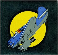 BOMBING SQUADRON 80 (VB-80)
Established as Bombing Squadron EIGHTY (VB-80) on 1 Feb 1944 at NAS Wildwood, NJ. Disestablished on 16 Sep 1946. 

Insignia approved by CNO on 8 Aug 1944. US made, decal on leather

Deployments.
26 Jun 1944 - 23 Jul 1944, CV-14 USS Ticonderoga, CVG-80, Curtiss SB2C-4 Helldiver
30 Aug 1944 - 4 Sep 1944, CV-14 USS Ticonderoga, CVG-80, Curtiss SB2C-4 Helldiver
18 Oct 1944 - 26 Jan 1945, CV-14 USS Ticonderoga, CVG-80, Curtiss SB2C-4 Helldiver 
26 Jan 1945 - 3 Mar 1945, CV-19 USS Hancock, CVG-80, Curtiss SB2C-4 Helldiver 
5 Mar 1945 – 1945, CVE-12 USS Copahee, CVG-80, Curtiss SB2C-4 Helldiver
Sep 1945 - 10 Sep 1945, CV-21 USS Boxer, CVG-80, Curtiss SB2C-4 Helldiver

