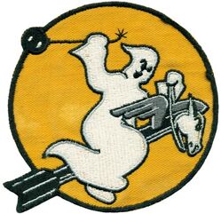 Bombing Squadron 86 (VB-86)
Established as Bombing Squadron EIGHTY SIX (VB-86) "Galloping Ghosts" on 15 May 1944. Disestablished on 21 Nov 1945.

insignia approved by CNO on 27 Sep 1944. US made. Schiffli embroidery on twill.

Deployments.
3 Mar 1945 - 13 Apr 1945, CV-18 USS Wasp, CVG-86, Curtiss SB2C-4E Helldiver
1 Jul 1945 - 27 Oct 1945, CV-18 USS Wasp, CVG-86, Curtiss SB2C-4E Helldiver

