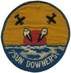 Fighter Squadron 11 (VF-11)
 Established as Fighter Squadron ELEVEN (VF-11) on 10 Oct 1942. Redesignated Fighter Squadron ELEVEN A (VF-11A) on 15 Nov 1946; Fighter Squadron ONE HUNDRED ELEVEN (VF-111) on 15 Jul 1948. Disestablished on 19 Jan 1959.

Insignia original artwork submitted to CNO for approval in 1942. US made, schiffli embroidery on twill

Deployments.
10 Oct 1944-22 Nov 1944, CV-12 USS Hornet, CVG-11, Grumman F6F-5/5N/5P Hellcat, WestPac
14 Dec 1944-16 Dec 1944, CV-12 USS Hornet, CVG-11, Grumman F6F-5/5N/5P Hellcat, WestPac
3 Jan 1945-22 Jan 1945, CV-12 USS Hornet, CVG-11, Grumman F6F-5/5N/5P Hellcat, WestPac

