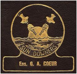 Fighter Squadron 11 (VF-11)
Established as Fighter Squadron ELEVEN (VF-11) on 10 Oct 1942. Redesignated Fighter Squadron ELEVEN A (VF-11A) on 15 Nov 1946; Fighter Squadron ONE HUNDRED ELEVEN (VF-111) on 15 Jul 1948. Disestablished on 19 Jan 1959.

Insignia original artwork submitted to CNO for approval in 1942. US made, gold embossed on leather, worn before second cruise

Deployments.
10 Oct 1944-22 Nov 1944, CV-12 USS Hornet, CVG-11, Grumman F6F-5/5N/5P Hellcat, WestPac
14 Dec 1944-16 Dec 1944, CV-12 USS Hornet, CVG-11, Grumman F6F-5/5N/5P Hellcat, WestPac
3 Jan 1945-22 Jan 1945, CV-12 USS Hornet, CVG-11, Grumman F6F-5/5N/5P Hellcat, WestPac

