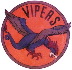 Fighter Squadron 80 (VF-80) 
Established as Fighter Squadron EIGHTY (VF-80) on 1 Feb 1944. Disestablished on 16 Sep 1946. 

Insignia submitted to CNO in Apr 1944. US made, Decal.

Deployments.
26 Jun 1944-23 Jul 1944	CV-14 USS Ticonderoga	CVG-80, Grumman F6F-5/5P/5N Hellcat
30 Aug 1944-4 Sep 1944, CV-14 USS Ticonderoga, CVG-80, Grumman F6F-5/5P Hellcat
18 Oct 1944-26 Jan 1945, CV-14 USS Ticonderoga, CVG-80, Grumman F6F-5/5P/5N Hellcat
26 Jan 1945-3 Mar 1945, CV-19 USS Hancock, CVG-80, Grumman F6F-5/5P/5N Hellcat
5 Mar 1945-1945, CVE-12 USS Copahee, CVG-80, Grumman F6F-5/5P/5N Hellcat 
Sep 1945-10 Sep 1945, CV-21 USS Boxer, CVG-80, Grumman F6F-5/5P/5N Hellcat 
18 Mar 1946-3 Apr 1946, CV-19 USS Hancock, CVG-7, Grumman 	F8F-1 Bearcat
20 Apr 1946-10 Sep 1946, CV-21 USS Boxer, CVG-80, Grumman 	F8F-1 Bearcat

