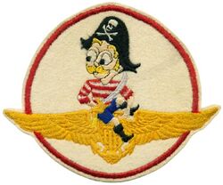 Fighter Squadron 81 (VF-81)
Established as Fighter Squadron FORTY TWO (VF-42) on 19 Jul 1945. Redesignated Fighter Squadron TWO E (VF-2E) on 15 Nov 1946; Fighter Squadron EIGHTY ONE (VF-81) on 15 Sep 1948. Disestablished on 17 Jan 1950.

Insignia approved by CNO on 30 Sep 1949 and discontinued on 17 Jan 1950. US made, schiffli embroidery on wool.

Deployments.
1947, CVE-118 USS Sicily, CVEG-2, Grumman F6F-5 Hellcat, WestPac

