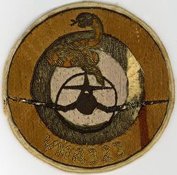 Marine Attack Squadron 323 (VMA-323)
Established as Marine Fighter Squadron 323 (VMF-323) "Death Rattlers" on 1 Aug 1943. Redesignated as Marine Attack Squadron 323 (VMA-323) in Jun 1952; Marine Fighter Squadron 323 (VMF-323) on 31 Dec 1956; Marine Fighter Squadron (All Weather) 323 (VMF(AW)-323) on 31 Jul 1962; Marine Fighter Attack Squadron 323 (VMFA-323) on 1 Apr 1964-.

Vought F4U-1D/4B Corsair, 1943-1953
Grumman F-9F-2 Panther, 1953-1954

Korea. Began combat operations in Jul 1950 from USS Badoeng Strait as part of Marine Aircraft Group 33 (MAG-33), supporting ground forces in the Battle of Pusan Perimeter, Battle of Inchon, Battle of Chosin Reservoir and almost every other major campaign of the conflict and also took part in the attack on the Sui-ho Dam in June 1952.

Korean War Era, Japanese made, fully embroidered on wool

