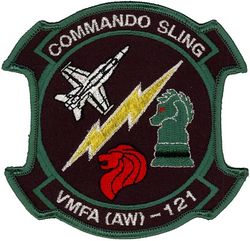 Marine All Weather Fighter Attack Squadron 121 (VMFA (AW)-121) Exercise COMMANDO SLING
Established as Marine Fighting Squadron 121 (VMF-121) on 24 Jun 1941. Deactivated on 9 Sep 1945. Redesignated Marine Attack Squadron 121 (VMA-121) in 1951; Marine Attack Squadron 121 (VMA(AW)-121) in 1969; Marine Fighter Attack Squadron (All Weather) 121 (VMFA(AW)-121) on 8 Dec 1989; Marine Fighter Attack Squadron 121 (VMFA-121) in Nov 2012-.

F/A-18D Hornet, 1989-2012
