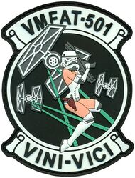 Marine Fighter Attack Training Squadron 501 (VMFAT-501) Morale
Established as Marine Fighting Squadron 451 (VMF-451) on 15 Feb 1944. Deactivated on 10 Sep 1945. Reactivated in the reserves on 1 Jul 1946. Redesignated Marine Fighter Squadron (All Weather) 451 (VMF(AW)-451) on 1 Jul 1961; Marine Fighter Attack Squadron 451 on 1 Feb 1968. Deactivated on 31 Jan 1997. Redesignated Marine Fighter Attack Training Squadron 501 (VMFAT-501) on 1 Apr 2010-.

Lockheed F-35B Lightning II, 2010-.

Keywords: PVC