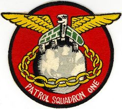 Patrol Squadron 1 (VP-1)
Established as Bombing Squadron ONE HUNDRED TWENTY EIGHT (VB-128) on 15 Feb 1943. Redesignated Patrol Bombing Squadron ONE HUNDRED TWENTY EIGHT (VPB-128) 1 Oct 1944; Patrol Squadron ONE HUNDRED TWENTY EIGHT (VP-128) on 15 May 1946; Medium Patrol Squadron (Landplane) ONE (VP-ML-1) on 15 Nov 1946; Patrol Squadron ONE (VP-1) on 1 Sep 1948, the fifth squadron to be assigned the VP-1 designation.
Insignia (2nd Design) approved on 14 Mar 1949.

