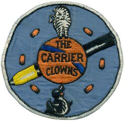 Torpedo Squadron 18 (VT-18)
Established as Torpedo Squadron EIGHTEEN (VT-18) "Carrier Clowns" on 20 Jul 1943 at NAS Alameda, CA. Redesignated Attack Squadron EIGHT A (VA-8A) on 15 Nov 1946, Attack Squadron SEVENTY FIVE (VA-75) on 27 Jul 1948. Disestablished on 3 Nov 1949. 

Insignia approved 24 Mar 1945. US made, schiffli embroidery on twill

Deployments.
6 Sep 1944 - 30 Nov 1944, CV-11 USS Intrepid, CVG-18, Grumman TBM-1C Avenger
30 Sep 1945 - 18 Oct 1945, CV-4 USS Ranger, CVG-18, Grumman	TBM-3E Avenger
16 Sep 1946 - 12 Dec 1945, CV-32 USS Leyte, CVG-18, Grumman	TBM-3E Avenger

Stations. NAS Alameda, CA, 20 Jul 1943; NAAS Monterey, CA, 28 Oct 1943; NAAS Hollister, CA, Nov 1943; NAS Hilo, HI, Feb 1944; NAS Kaneohe, HI, Jun 1944; NAS Alameda, CA, 20 Dec 1944; NAS Astoria, OR, 25 Jan 1945; NAS San Diego, CA, 22 Apr 1945; NAS Quonset Point, RI

