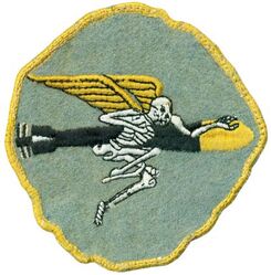 Torpedo Squadron 29 (VT-29)
Established as Escort-Scouting Squadron TWENTY NINE (VGS-29) on 20 Jul 1942 at NAS Norfolk, VA. Redesignated Composite Squadron TWENTY NINE (VC-29) on 1 Mar 1943; Torpedo Squadron TWENTY NINE (VT-29) on 15 Dec 1943. Disestablished on 1 Aug 1945.

Insignia approved by CNO on 6 Oct 1944. USA made schiffli embroidery on wool.

VT-29 Deployments.
10 Oct 1944 - Jan 1945, CVL-28 USS Cabot, CVLG-29, Grumman TBM-1C Avenger, WestPac
7 Apr 1945 – 1945, CVL-28 USS Cabot, CVLG-29, Grumman TBM-1C Avenger

