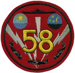 Torpedo Squadron FIFTY EIGHT (VT-58)
Established as Torpedo Squadron FIFTY EIGHT (VT-58) on 19 Mar 1946. Redesignated Attack Squadron ONE L (VA-1L) on 15 Nov 1946. Disestablished on 20 Nov 1948.

Insignia approved by CNO on 1 Jul 1946. US made, schiffli embroidery on wool.

Mar 1946: The squadron’s mission, when established, was to work with the Operational Development Force United States Fleet (COMOPDEVFOR). That organization’s duties included the operational test and evaluation of new weapons, equipment and methods for use by the fleet; reporting the results; and recommending required training, operating procedures and tactical doctrine. To accomplish this mission, the squadron operated three different types of aircraft, the F6F-5N, SB2C-5 and TBM-3, giving them a day and night capability.

